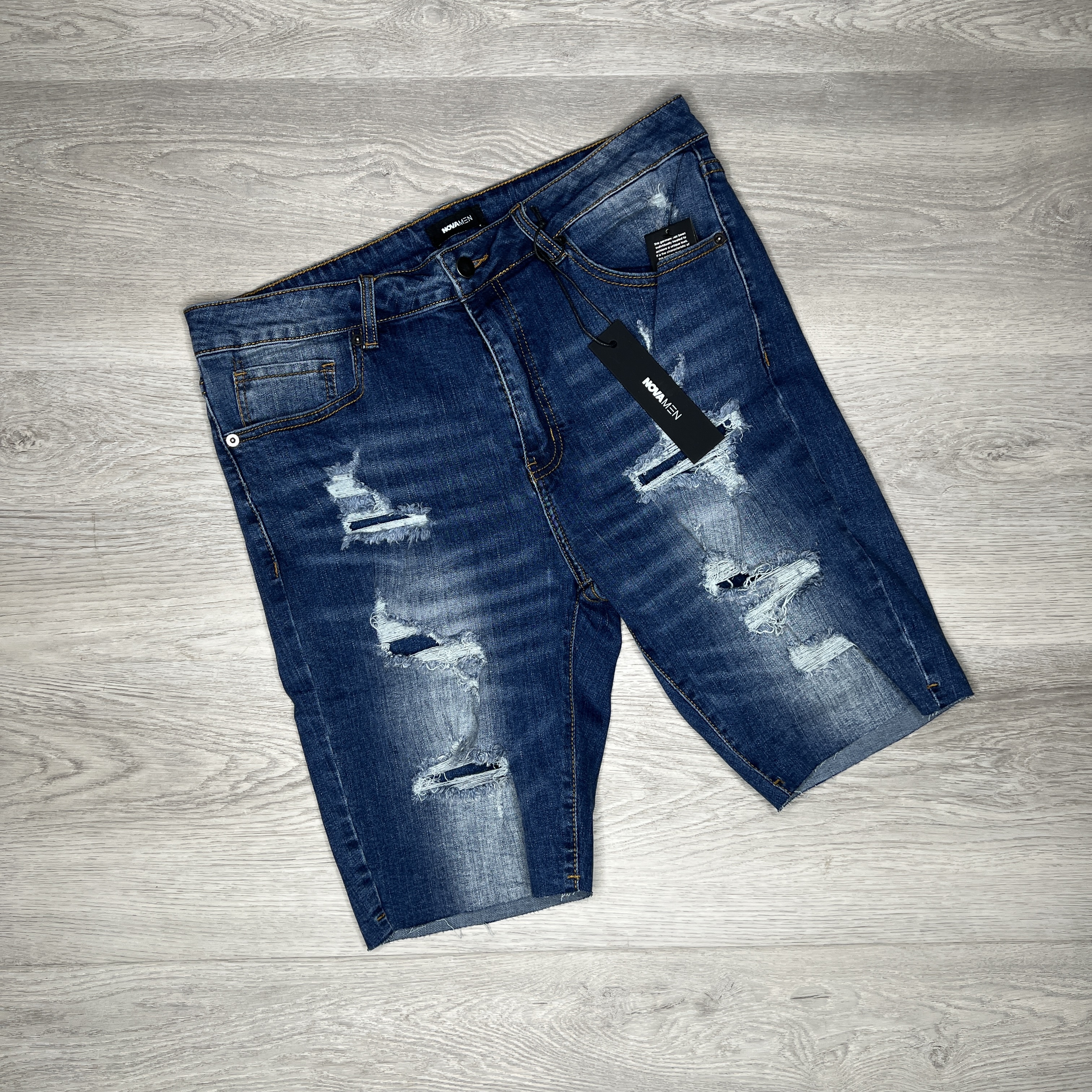 Ripped Denim Shorts Medium Wash