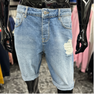 ASOS DESIGN Slim Denim Shorts Mid Blue Wash with Rips