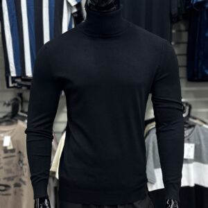 [SALE] Turtle Neck Ribbed Knit Sweater Black