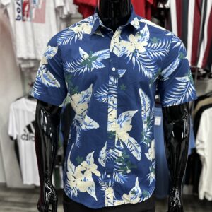 Short Sleeve Navy Palm Print Shirt