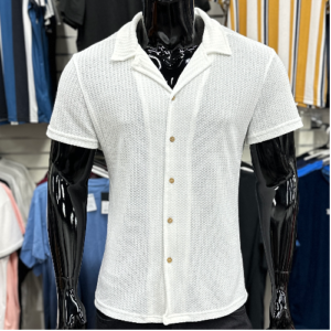 Waffle Knit Solid Button Front Shirt White