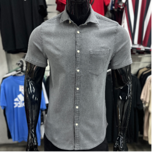 ASOS DESIGN Short Sleeve Grey Slim Denim Stretch Shirt