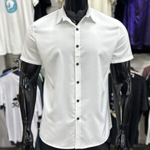 Solid White Shirt with Black Buttons