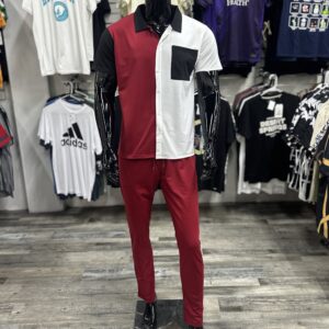 Colorblock Short Sleeve Shirt With Chest Pocket & Trousers Set