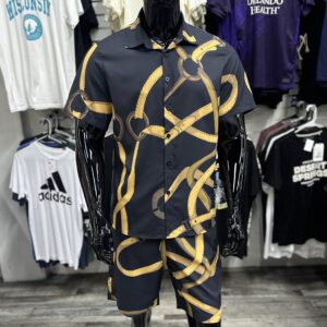 Strap Print Camp Collar Shirt and Matching Shorts Set