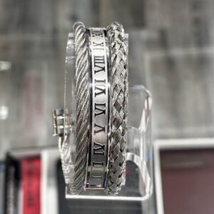 Silver Stainless Steel Bracelet Set