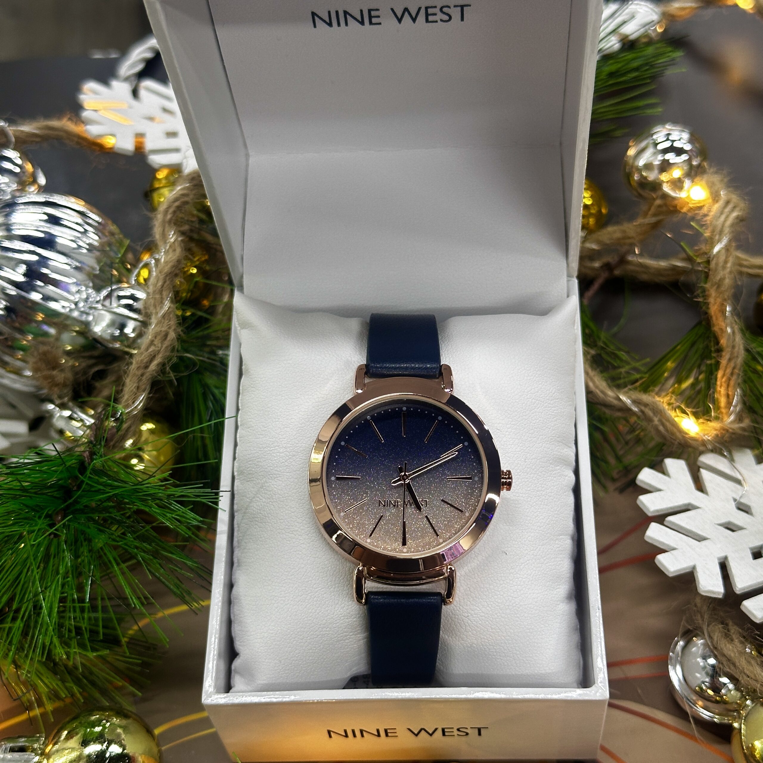 Nine West Navy/Rose Gold Ombré Dial Leather Strap Watch – Dr 