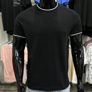 Jaxon Ribbed Collar Short Sleeve Black Shirt