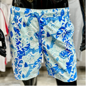 Tropical Blue Vintage Print Swim Shorts