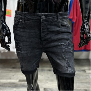 Skinny Stretched Distressed Washed Black Denim Shorts