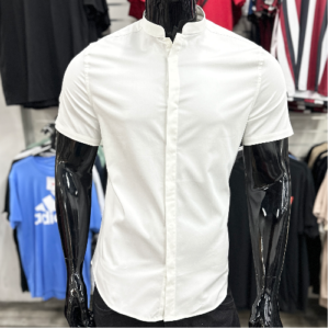 ASOS DESIGN Slim Fit Grandad Collar Shirt White