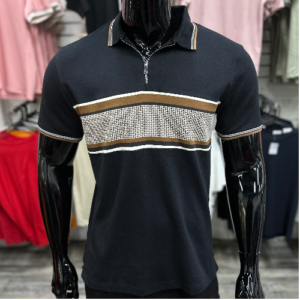 [SALE] CM Houndstooth Block Design Zip-Up Polo Shirt