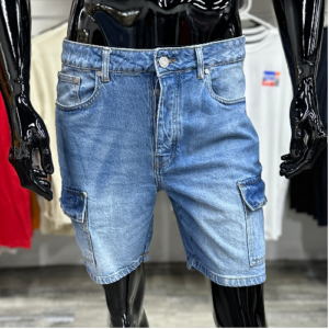 Slim Rigid Cargo Denim Shorts Light Blue