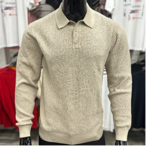 [SALE] Raised Knit Long Sleeve Polo Sand Brown