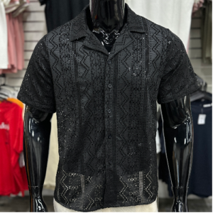 Street Vibes Hollow Patterned Shirt Black