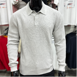 [SALE] Raised Knit Long Sleeve Polo Stone Grey