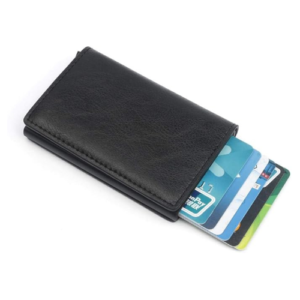 Slim RFID Black Leather Aluminium Card Wallet