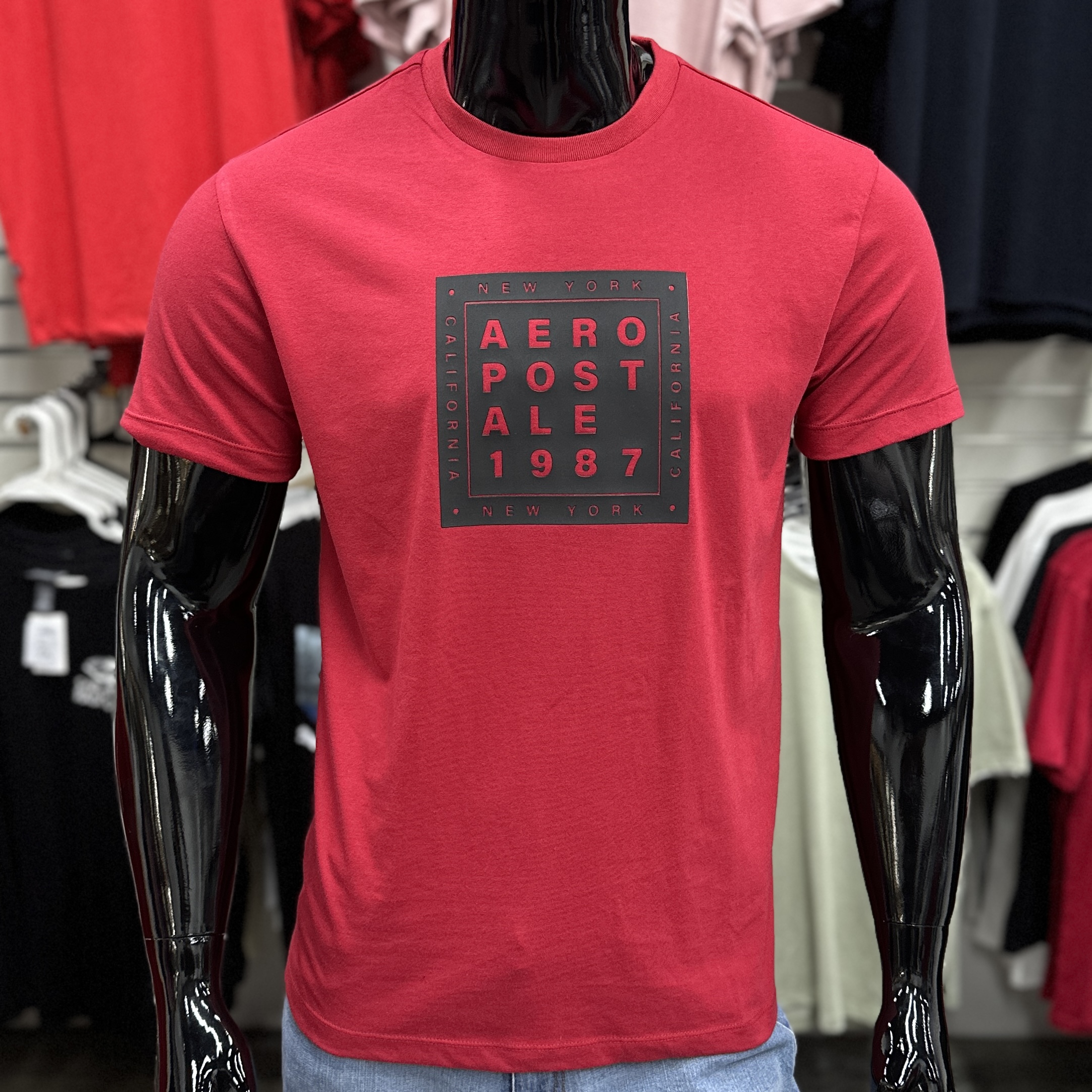 Aero Stacked Box Logo Graphic Red T-Shirt