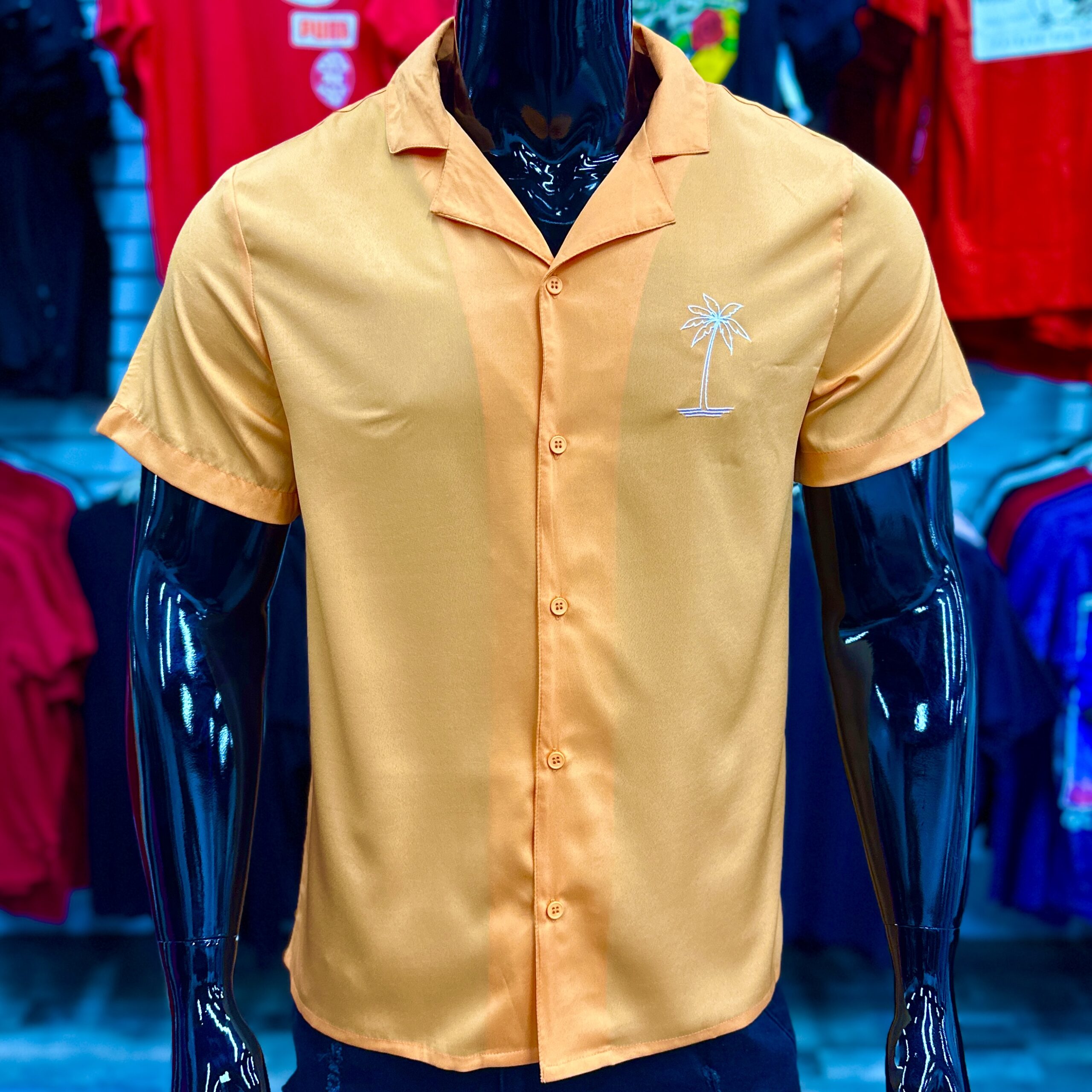 [SALE] Palm Embroidery Beach Shirt Apricot