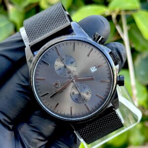 Golden Hour Black Mesh Stainless Steel Chronograph Watch