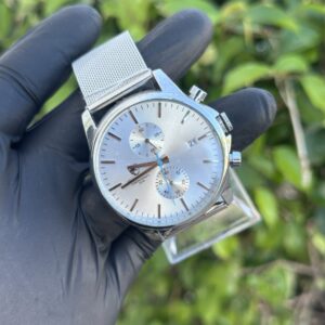 Golden Hour Silver Mesh Stainless Steel Chronograph Watch