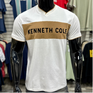 [SALE] Kenneth Cole V-Neck Logo Cream/Brown T-Shirt