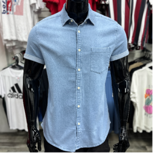 ASOS DESIGN Short Sleeve Light Denim Stretch Shirt