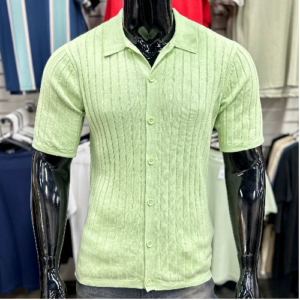 [SALE] Lightweight Rib Knit Button-Up Sage Green Shirt