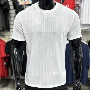 Raised Textured Knit Short Sleeve White T-Shirt