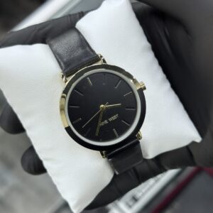 Nine West Women's Gold-Tone and Black Strap Watch