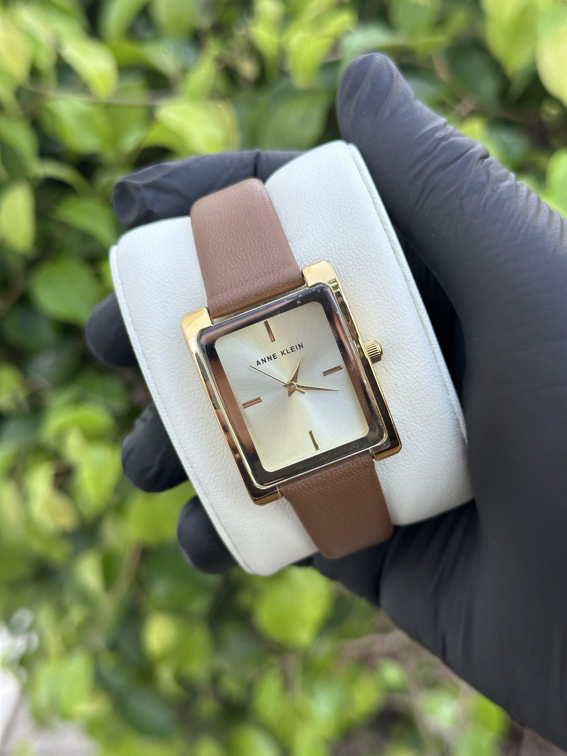 Anne Klein Dark Brown Patent Leather Watch Anne Klein Watch Gold Tone With Red Leather Strap & Pearl  main image 2