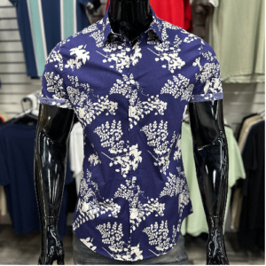 [SALE] Navy Floral Print Stretch Shirt