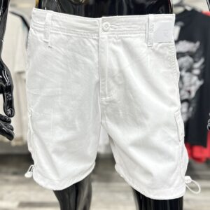 Slim Fit Mid Length White Cargo Shorts