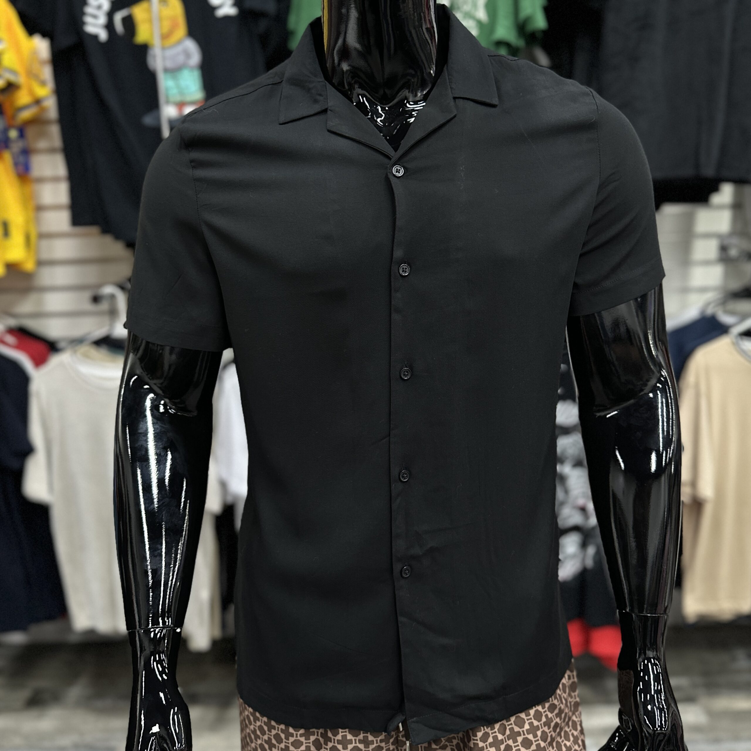 Revere Collar Black Viscose Shirt