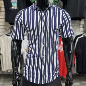 Textured Navy Striped Shirt