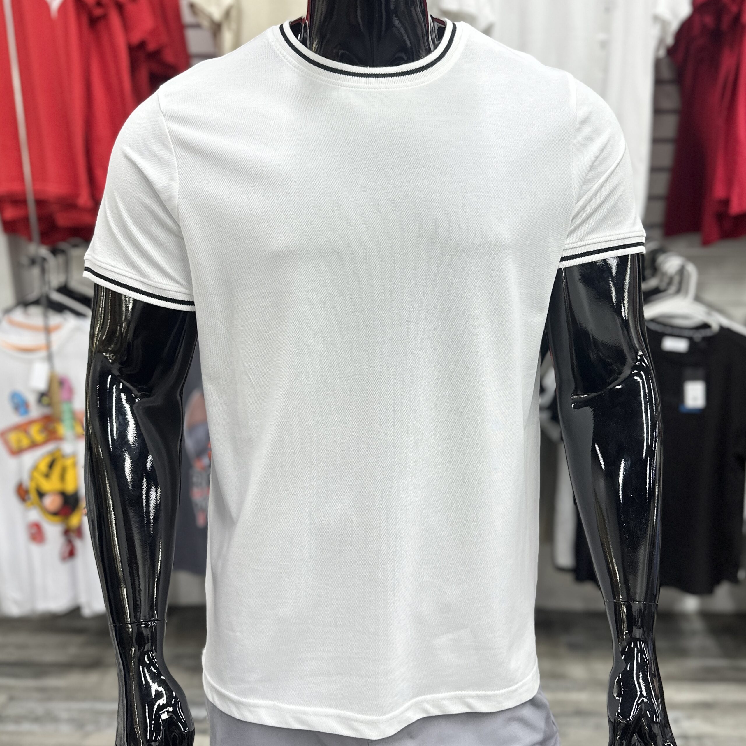 Jaxon Ribbed Collar Short Sleeve White T-Shirt