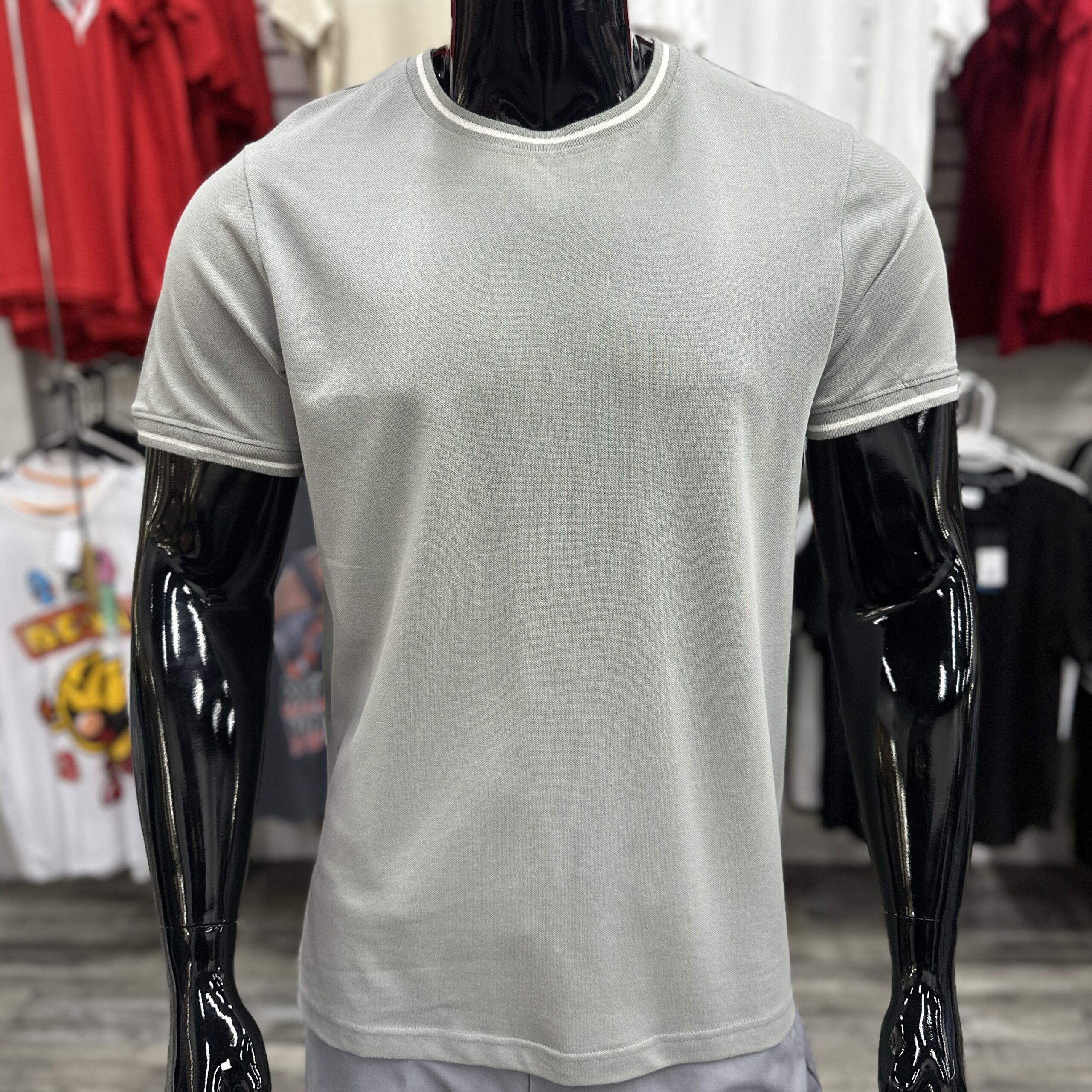 Jaxon Ribbed Collar Short Sleeve Grey Shirt