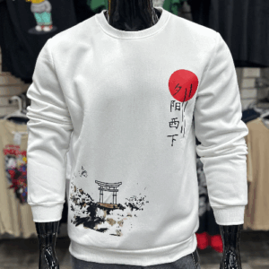 Japanese Graphic Print White Sweatshirt