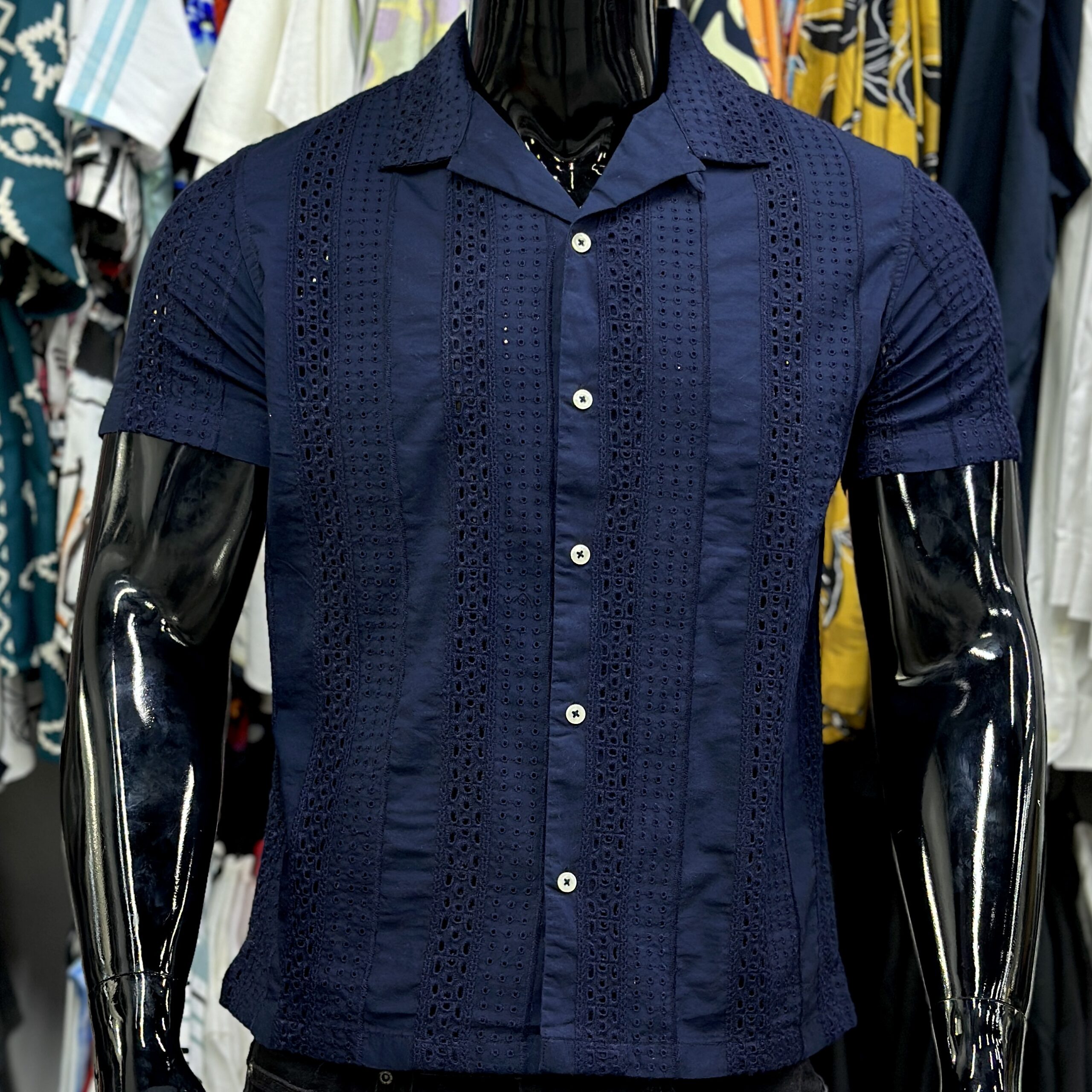 Textured Eyelet Navy Shirt