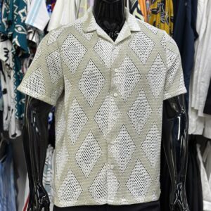 Crochet Knitted Light Green/White Patterned Shirt