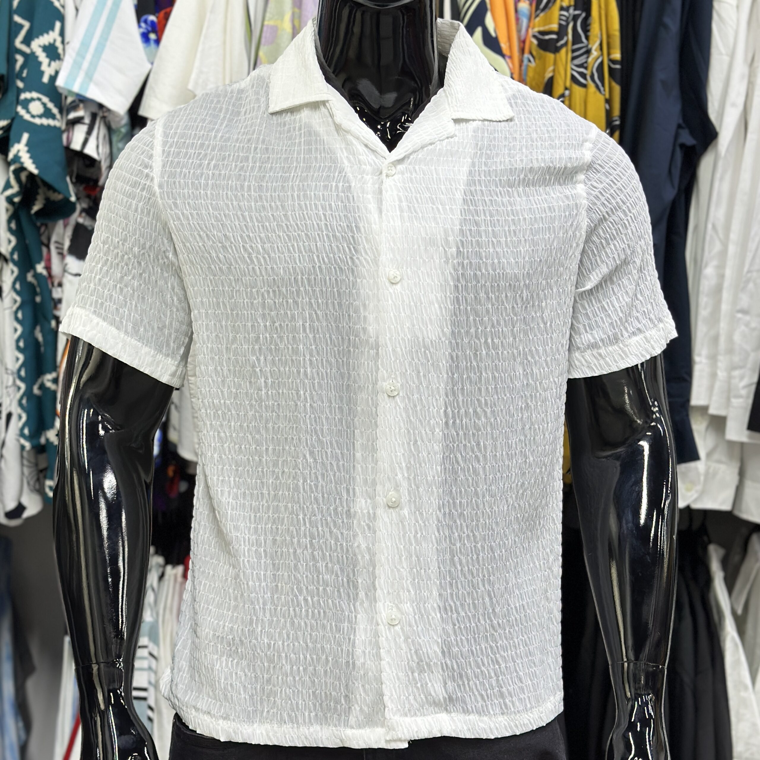 D&F Textured Knit See-Through White Shirt