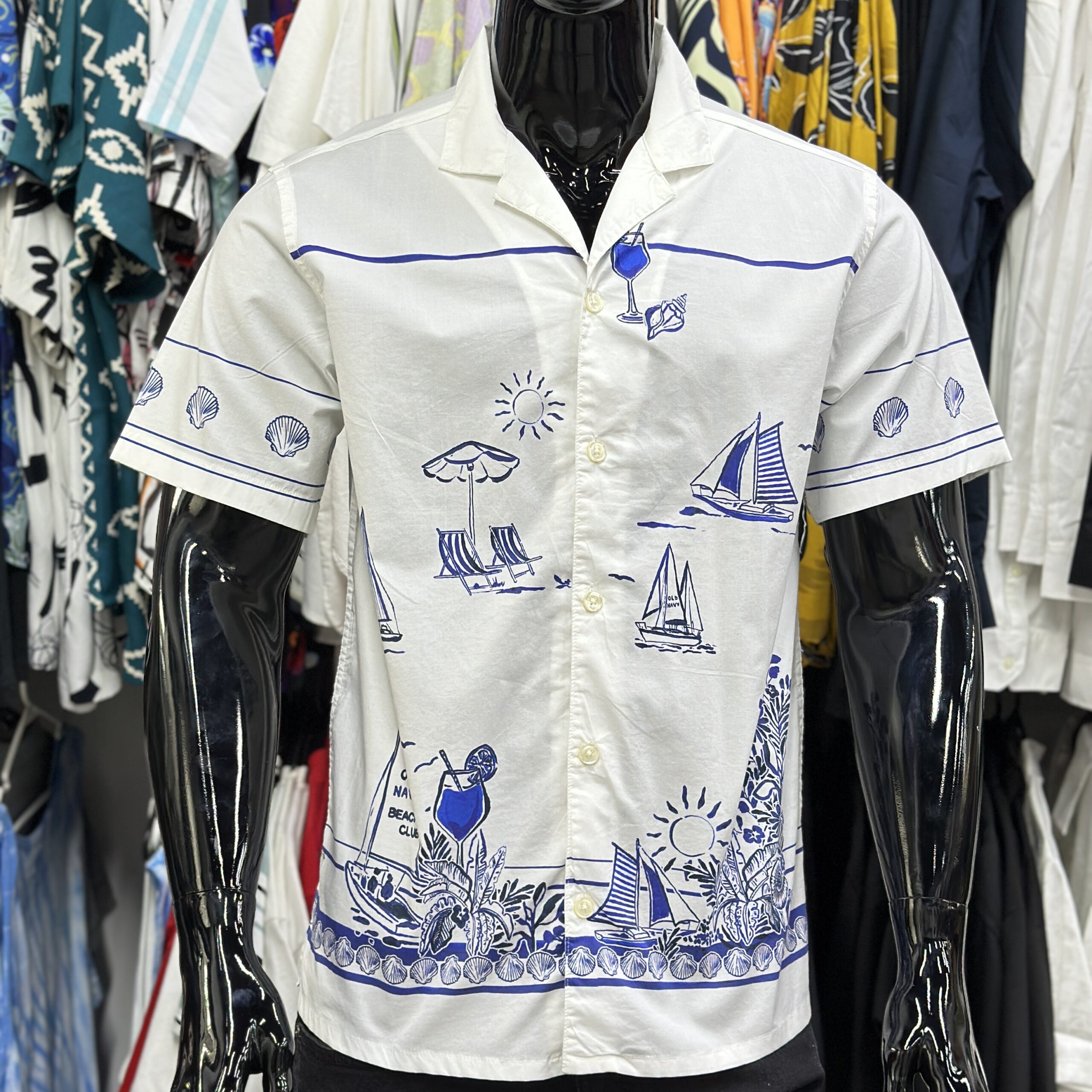 Beach Scene Printed Camp Shirt