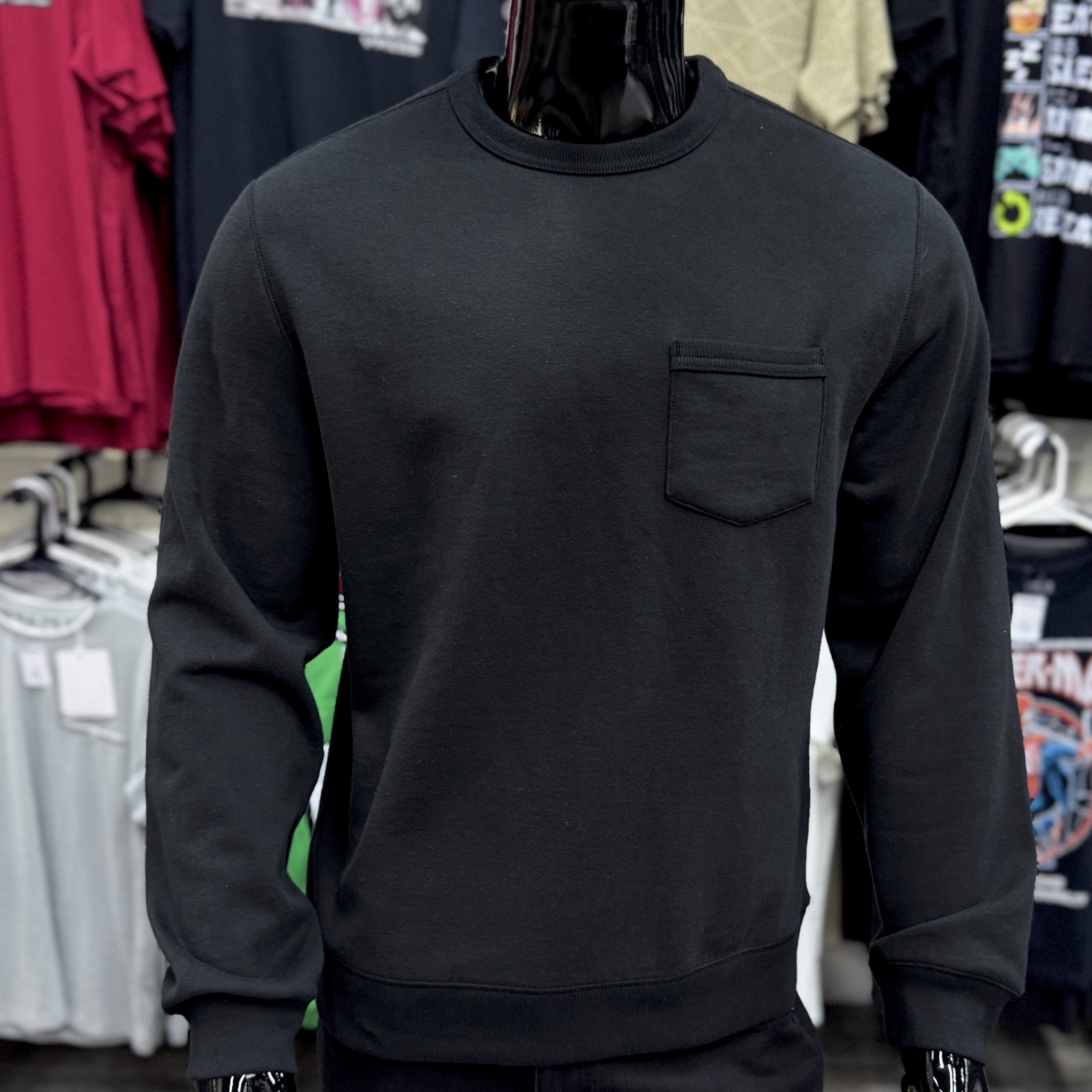 Black Fleece Crewneck Sweatshirt with Pocket