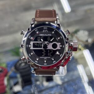 Digital Multifunction Leather Band Watch Brown