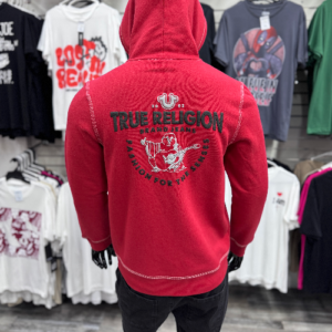 True Religion Puff Print Zip Up Hoodie Red