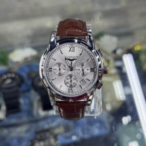 Guanqin Stainless Steel Chronograph Brown Leather Watch