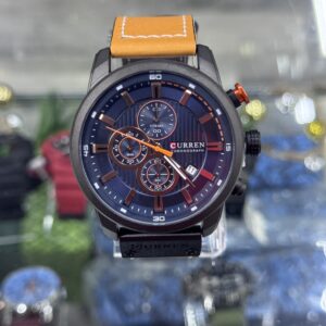 Curren Leather Strap Stainless Steel Chronograph Watch
