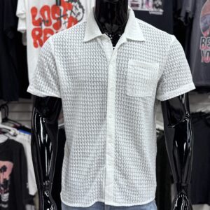 Textured Piqué Knit White Shirt with Pocket