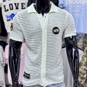 Patched See-Through Knit Shirt