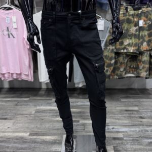 Take A Stroll Black Cargo Zipper Stacked Skinny Jeans